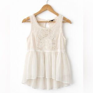 American Eagle Crochet Embroidered Lace Bib Pleated Babydoll Peplum Tank Top S/P